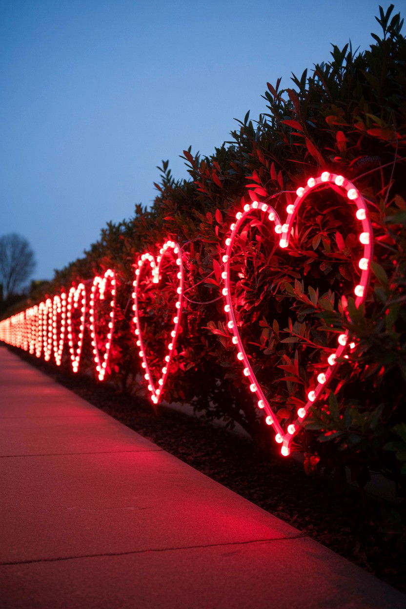 Heart Motif Net Lights - 25 Valentine's Day Outdoor Lighting Ideas