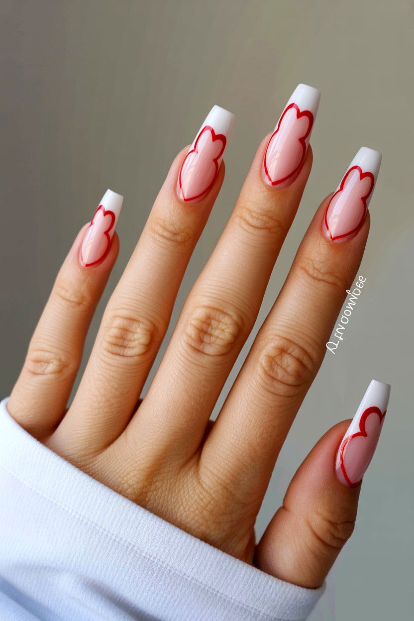 Heart Outline Coffin - 25 Valentine's Day Coffin Nail Ideas