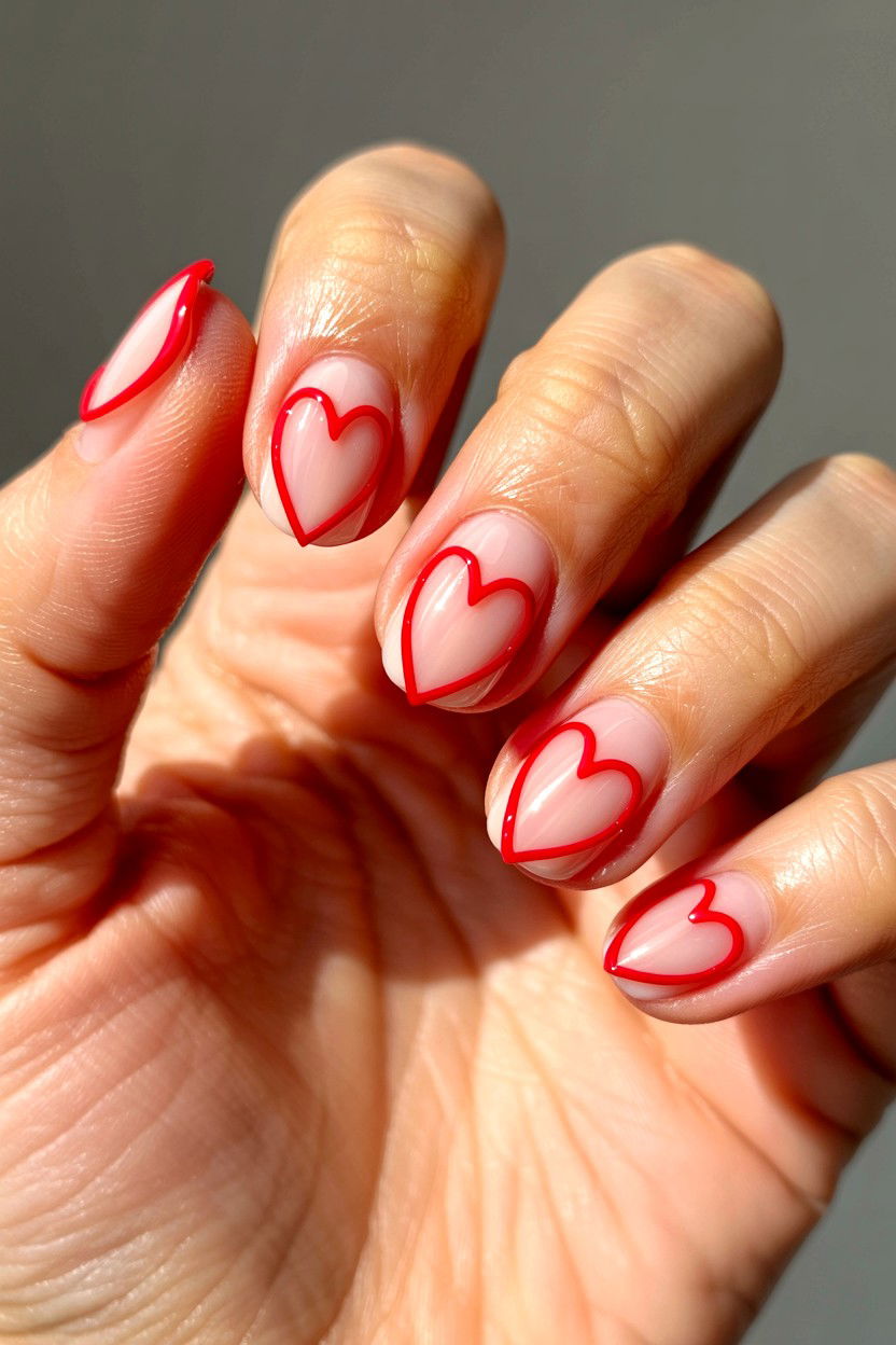 Heart Outline Nails - 25 Minimalist Valentine's Day Nails