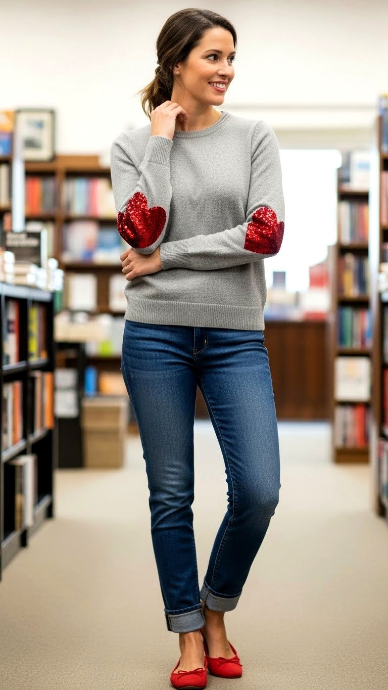 Heart Patch Elbow Sweater - 25 valentine's day sweater ideas