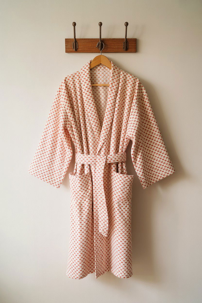 Heart Pattern Bathrobe - 25 Valentine's Day Bathroom Decor Ideas