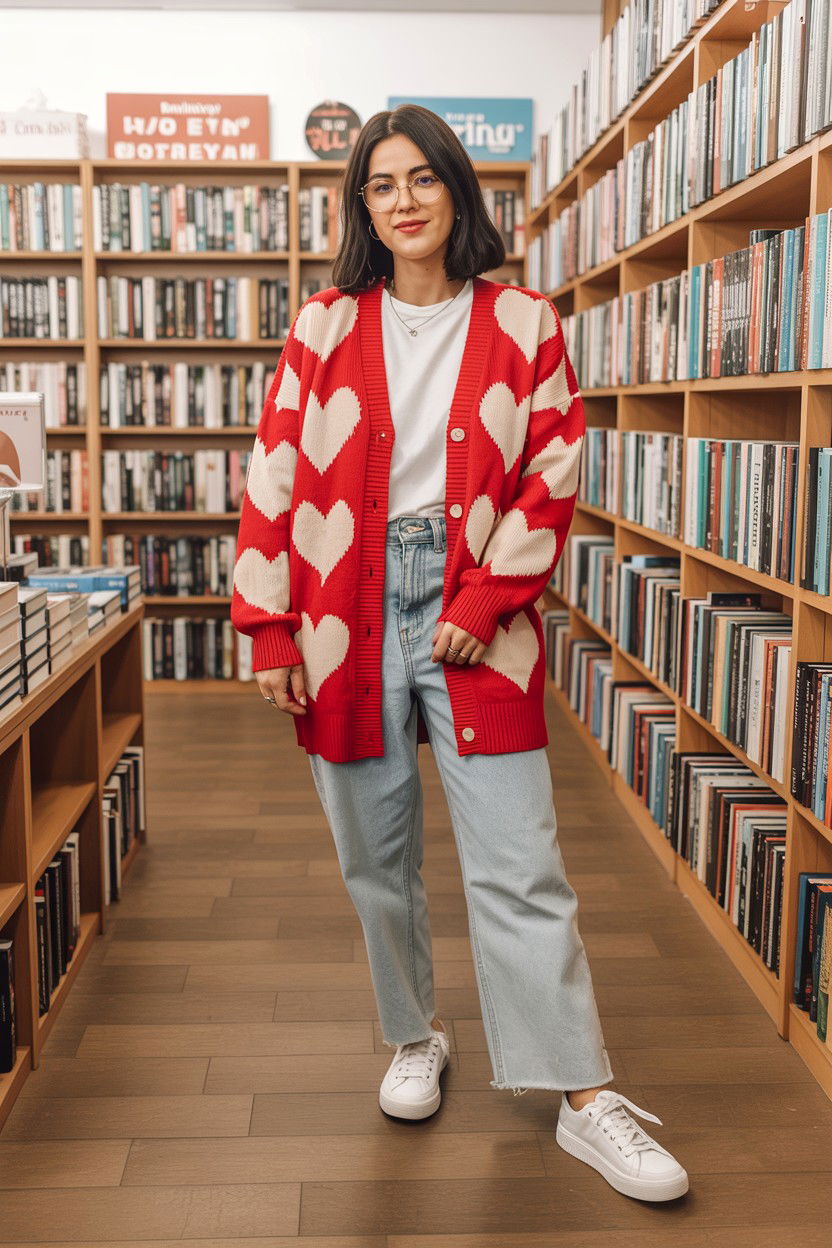 Heart Pattern Cardigan - 25 Cheap Valentine's Day Outfit Ideas