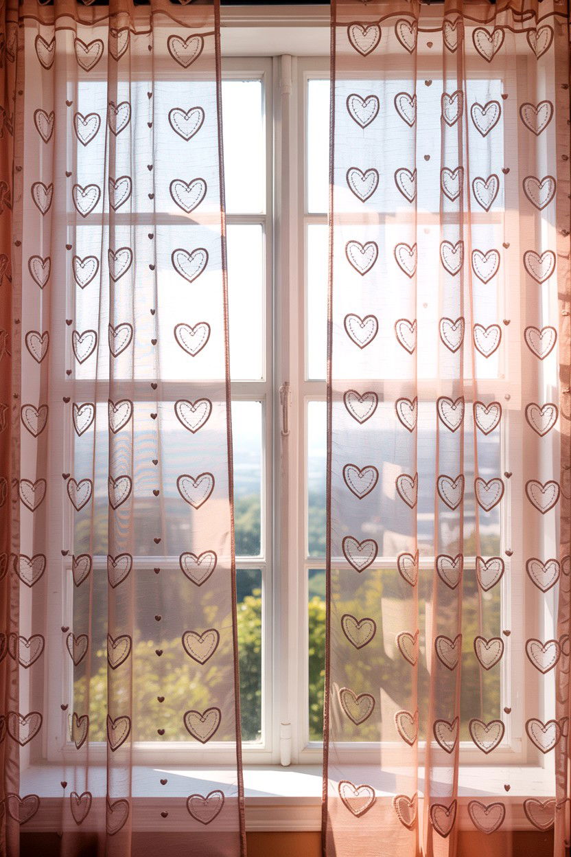 Heart Pattern Curtain - 25 Valentine's Day Living Room Decor Ideas