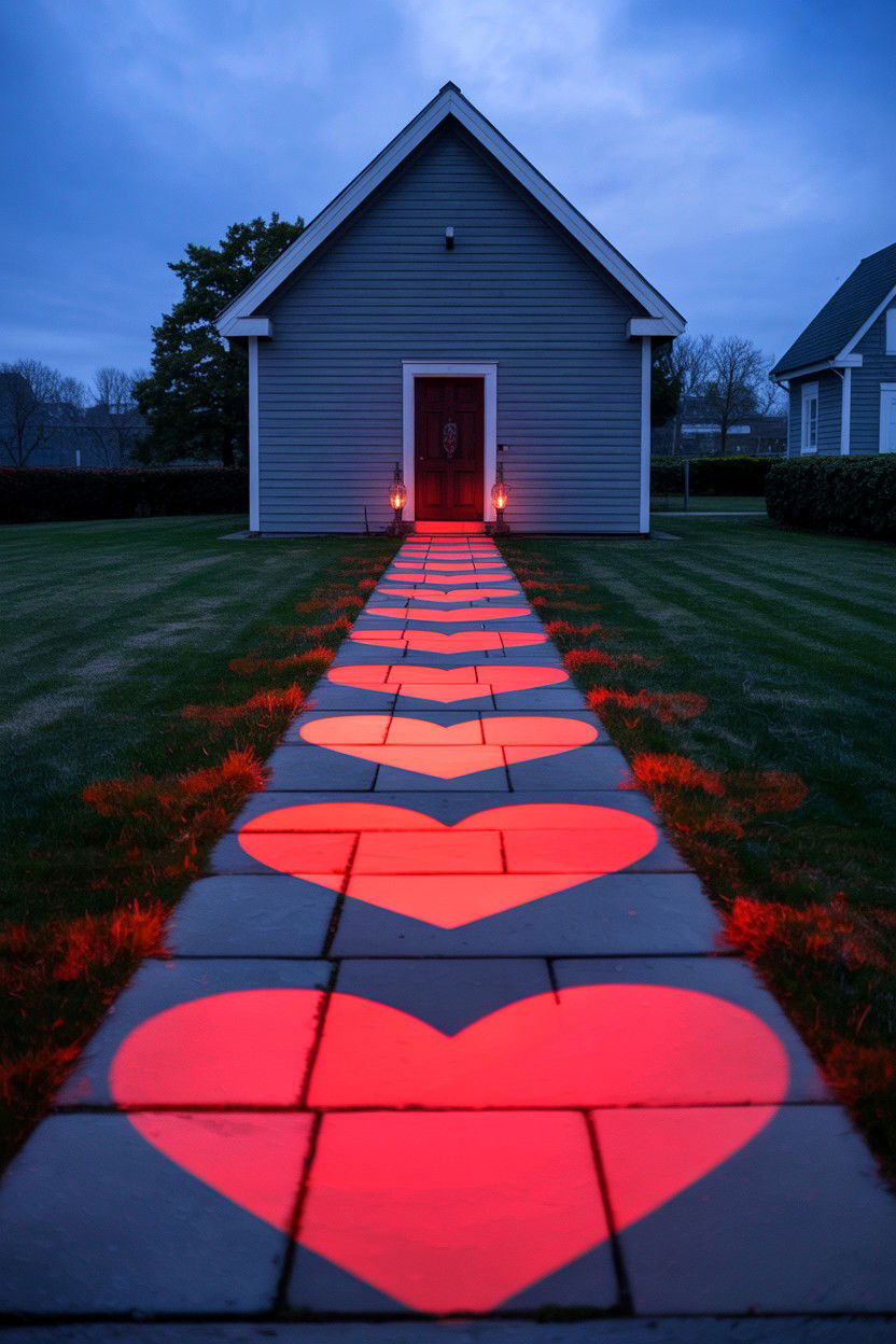 Heart Pattern Pathway Projector - 25 Valentine's Day Outdoor Lighting Ideas