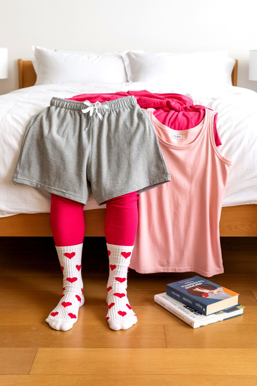 Heart Pattern Socks And Lounge Shorts - 25 Cozy Valentine's Day Outfits
