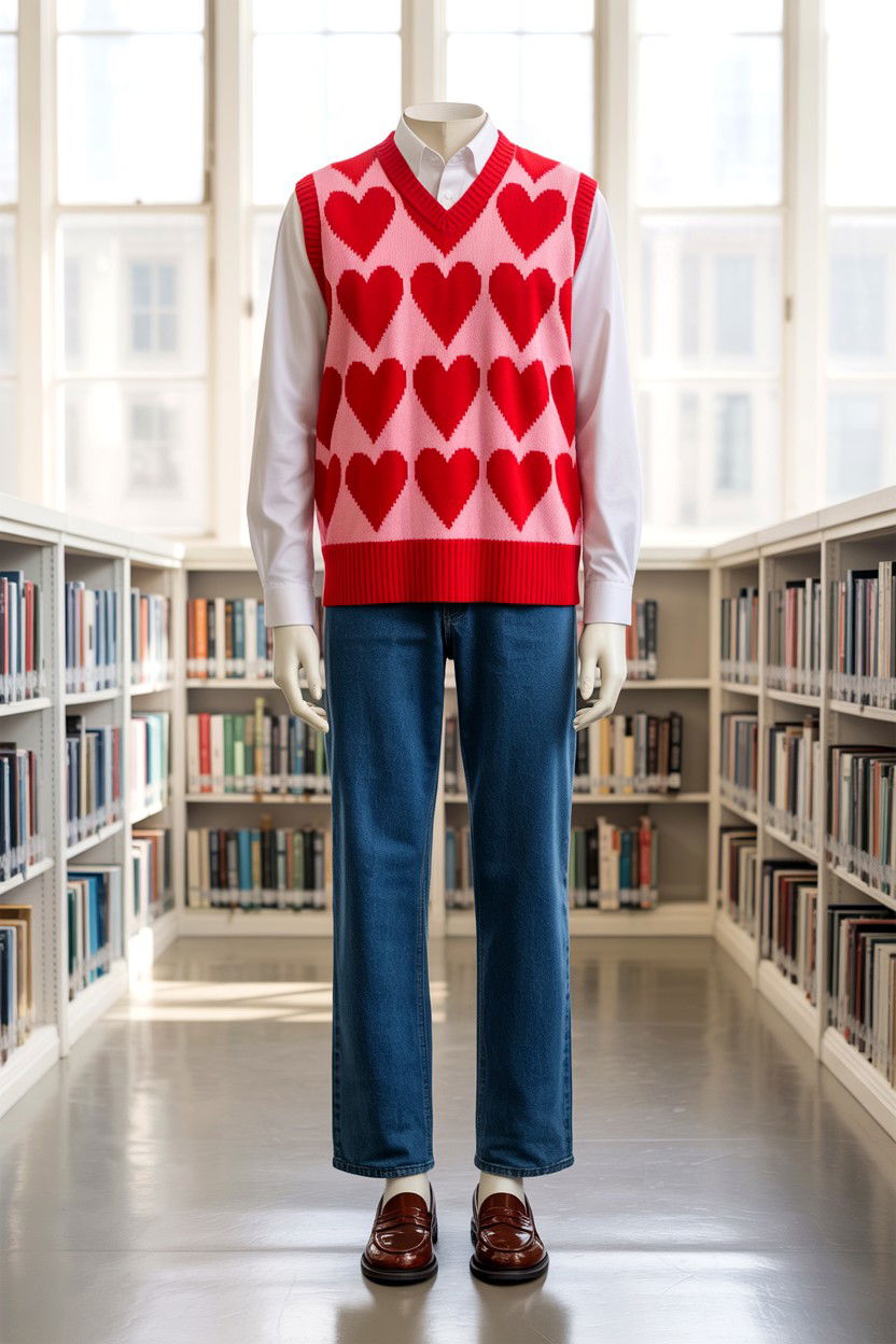 Heart Pattern Sweater Vest - 25 Cozy Valentine's Day Outfits