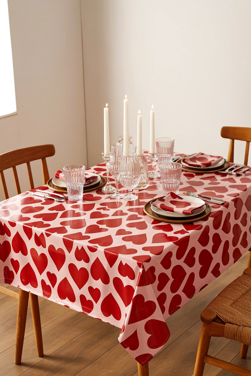 Heart Pattern Tablecloth - 25 Valentine's Day Table Cloth Ideas