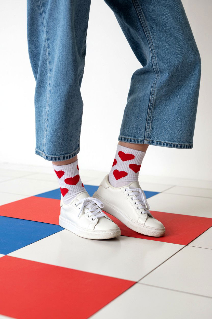 Heart Patterned Socks With Sneakers - 25 Casual Valentine's Day Outfits