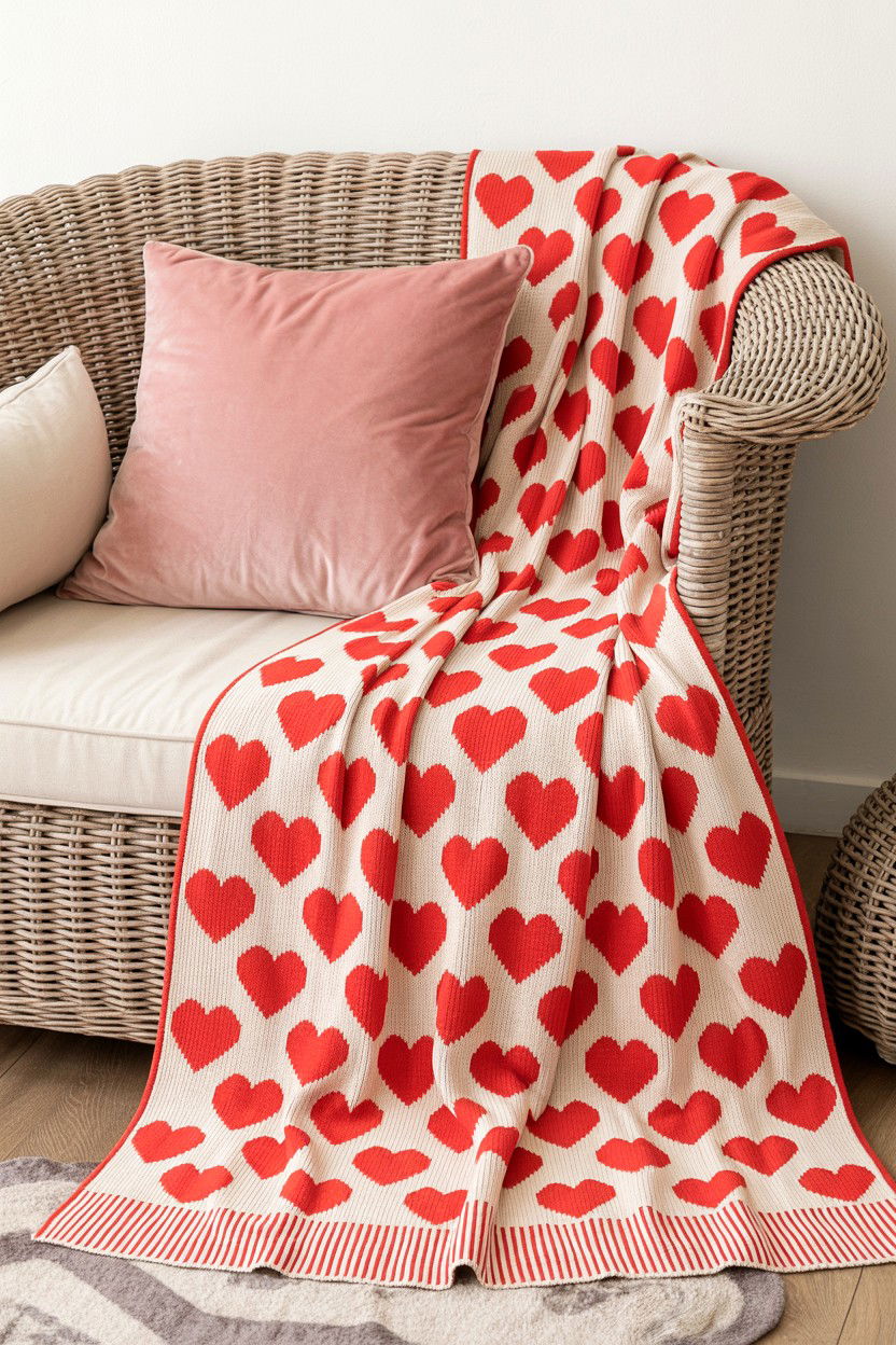 Heart Patterned Throw Blankets - 25 Valentine's Day Patio Decorating Ideas