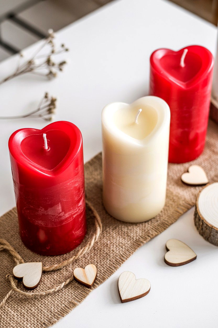 Heart Pillar Candles - 25 Valentine's Day Pillar Candle Ideas