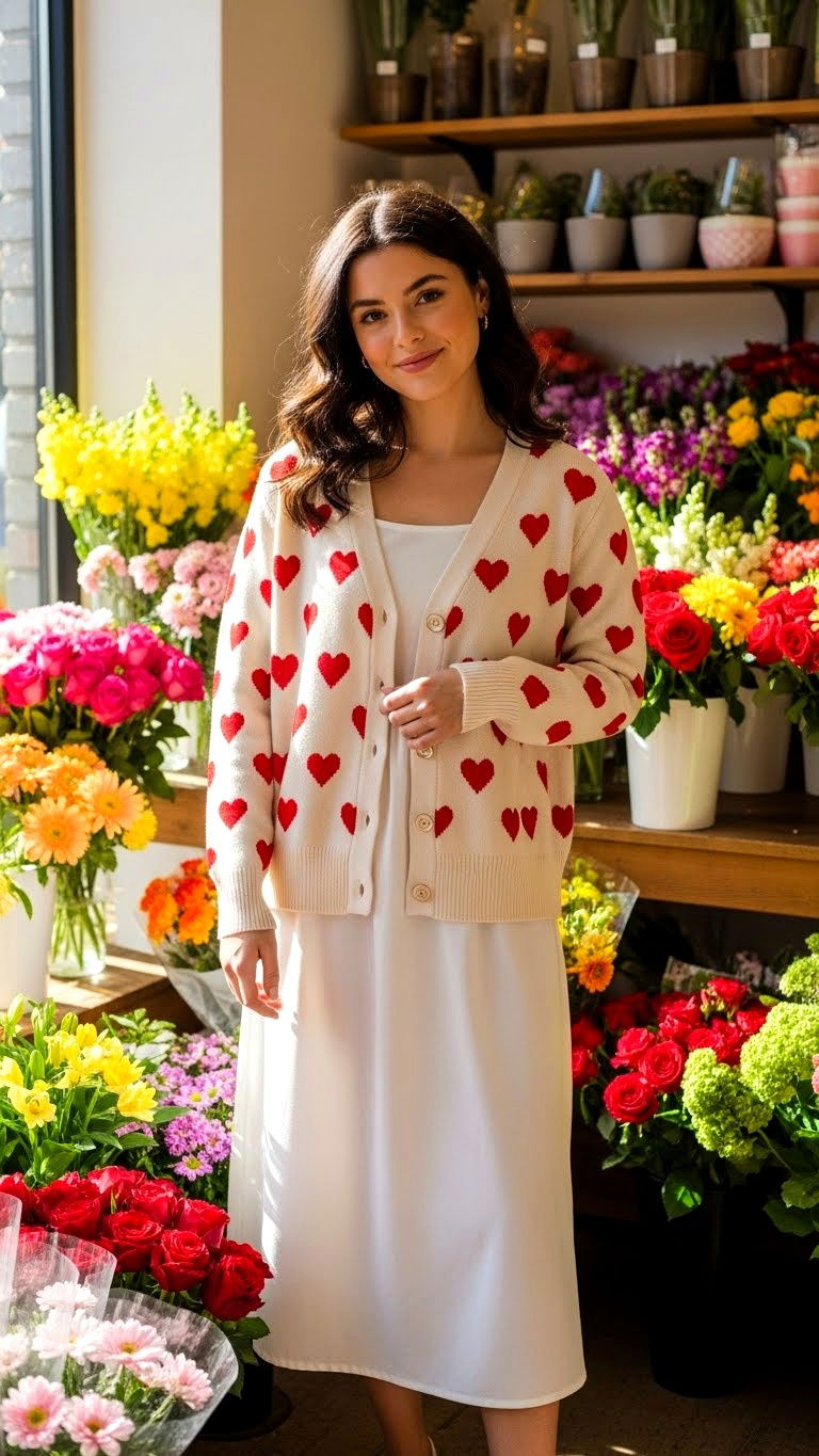 Heart Print Button Down Cardigan - 25 valentine's day sweater ideas