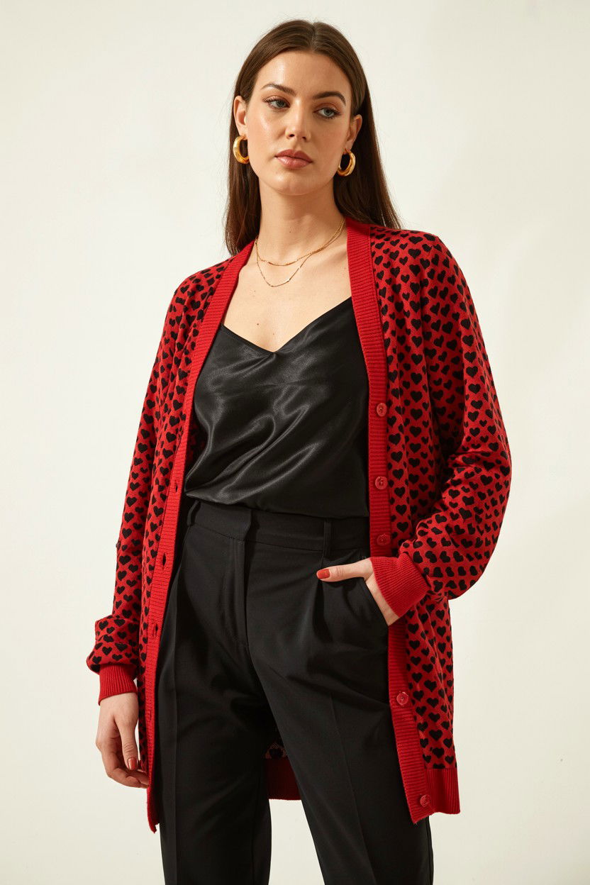 Heart Print Cardigan - 25 Valentine's Day Outfit Ideas