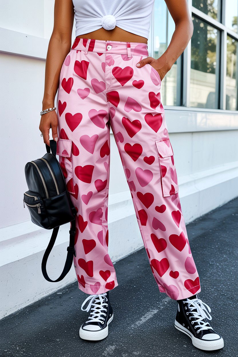 Heart Print Cargo Pants - 25 Valentine's Day Streetwear Outfits