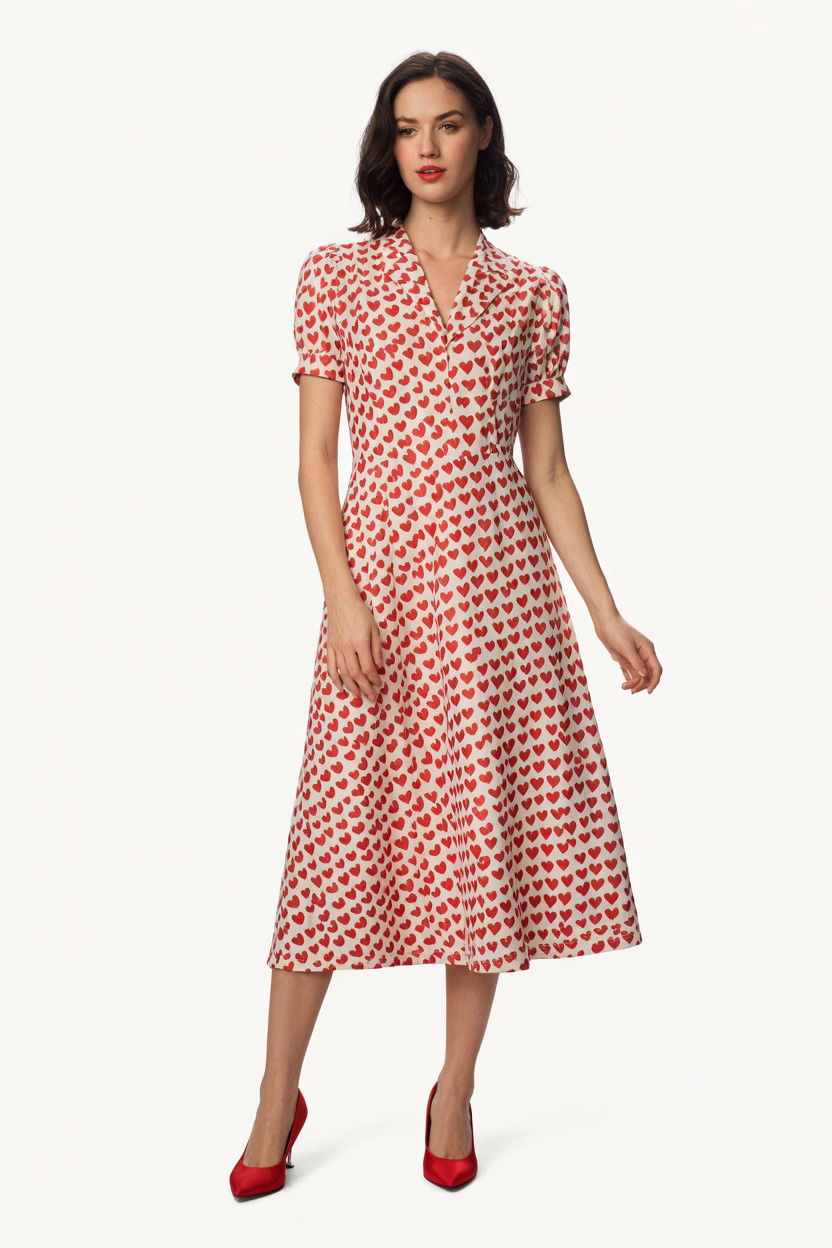 Heart Print Midi Dress - 25 Valentine's Day Midi Dress Ideas