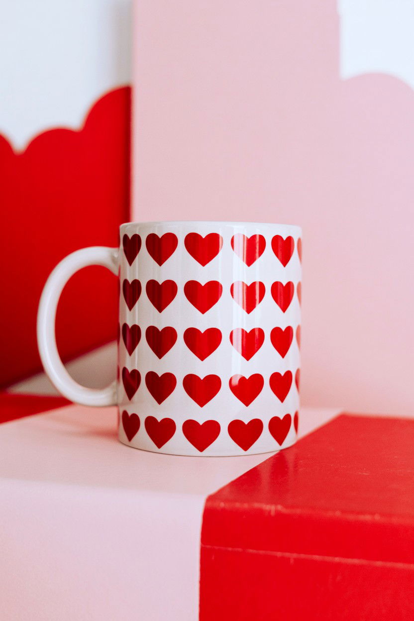 Heart Print Mug - 25 Valentine's Day Selfie Ideas