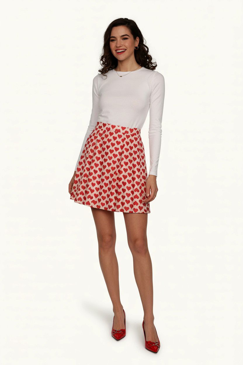 Heart Print Skirt - 25 Valentine's Day Skirt Outfits