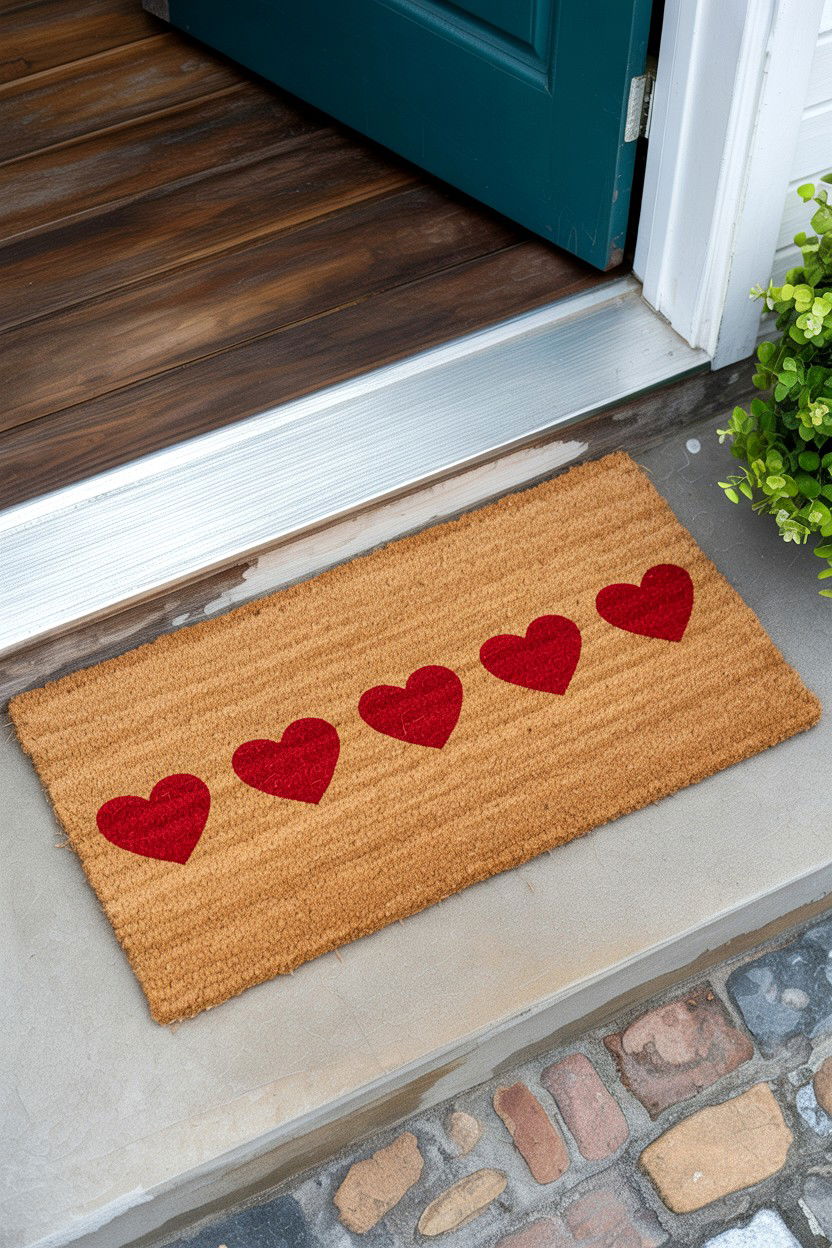 Heart Row Coir Mat - 25 Valentine's Day Doormat Ideas