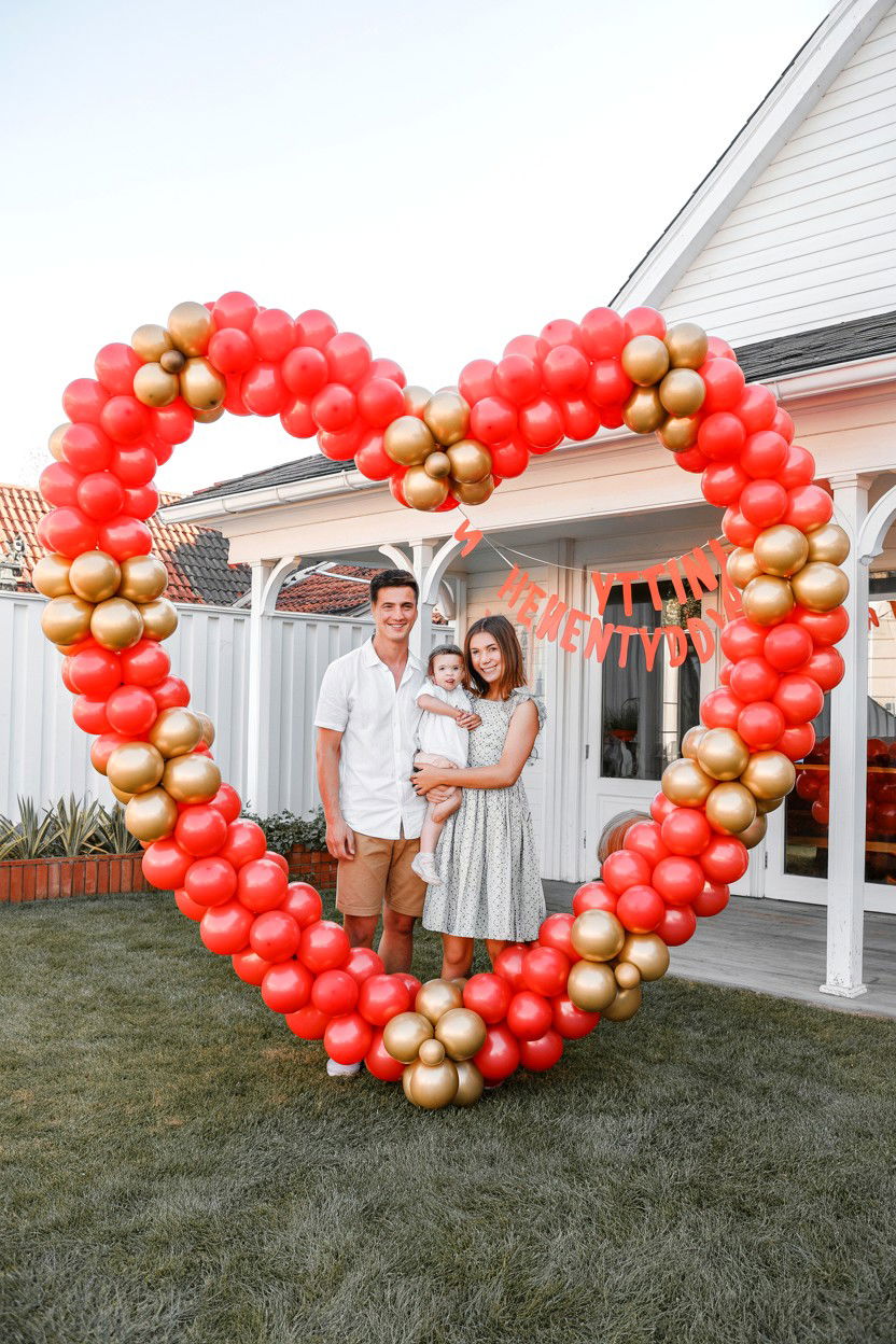 Heart Shape Balloon Arch - 25 Valentine's Day Family Photo Ideas