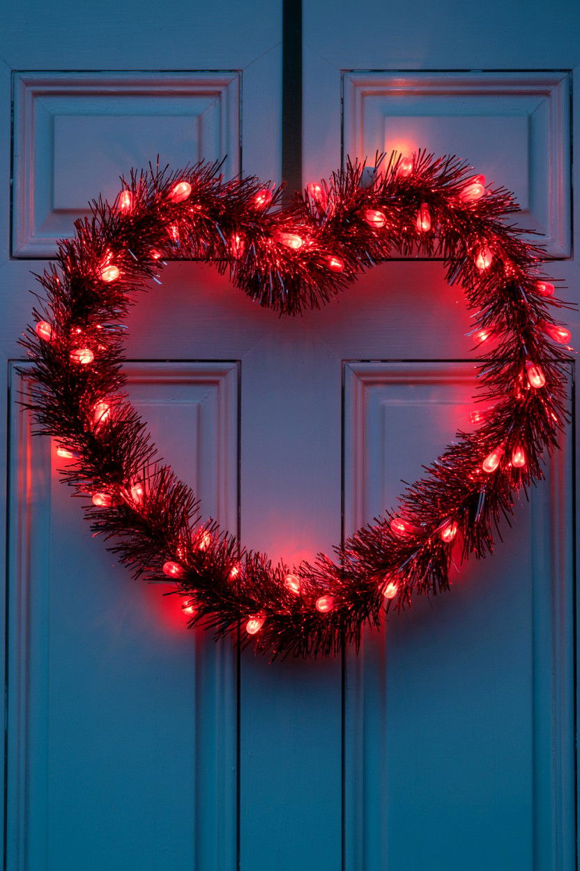 Heart Shape Wreath Light - 25 Valentine's Day Outdoor Lighting Ideas