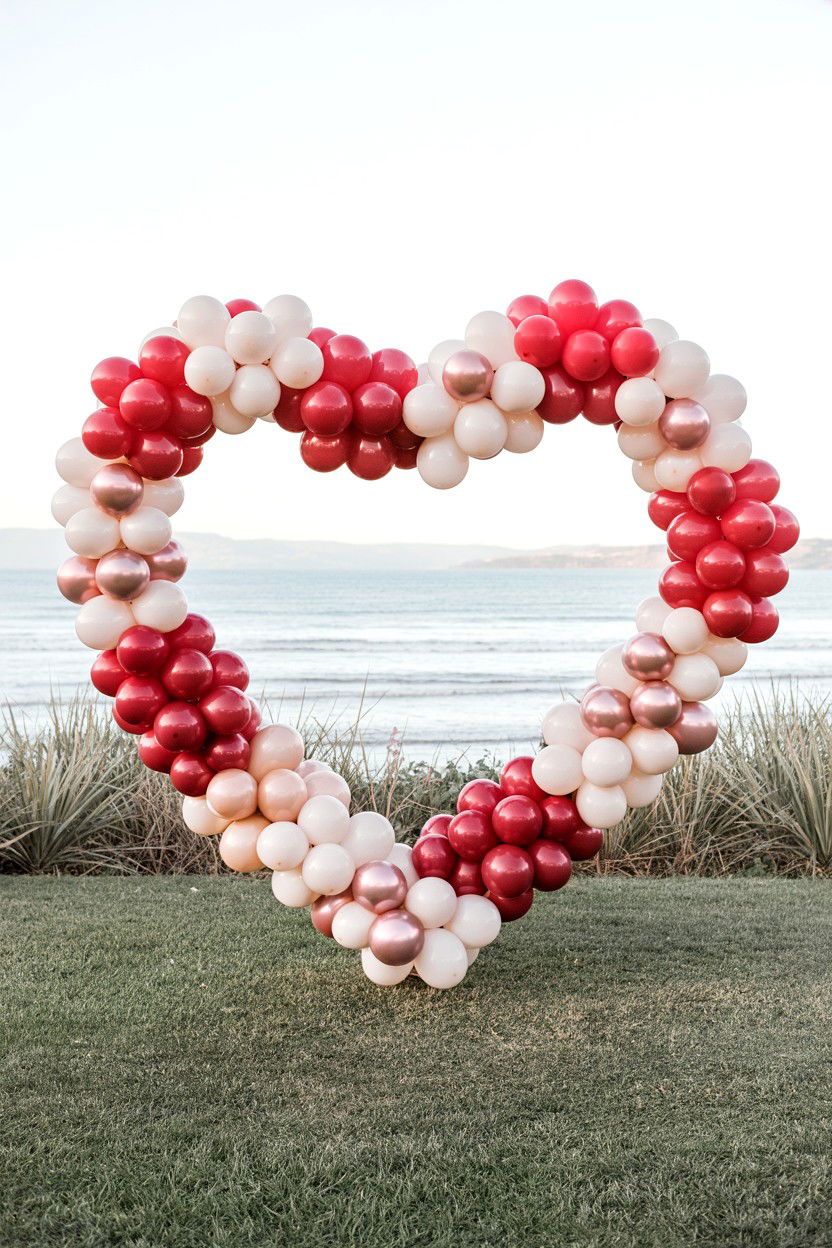 Heart Shaped Balloon Arch - 25 Valentine's Day Engagement Party Ideas