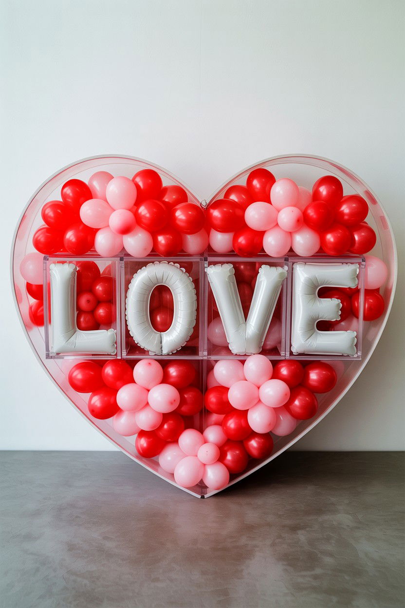 Heart Shaped Balloon Box - 25 Valentine's Day Balloon Ideas
