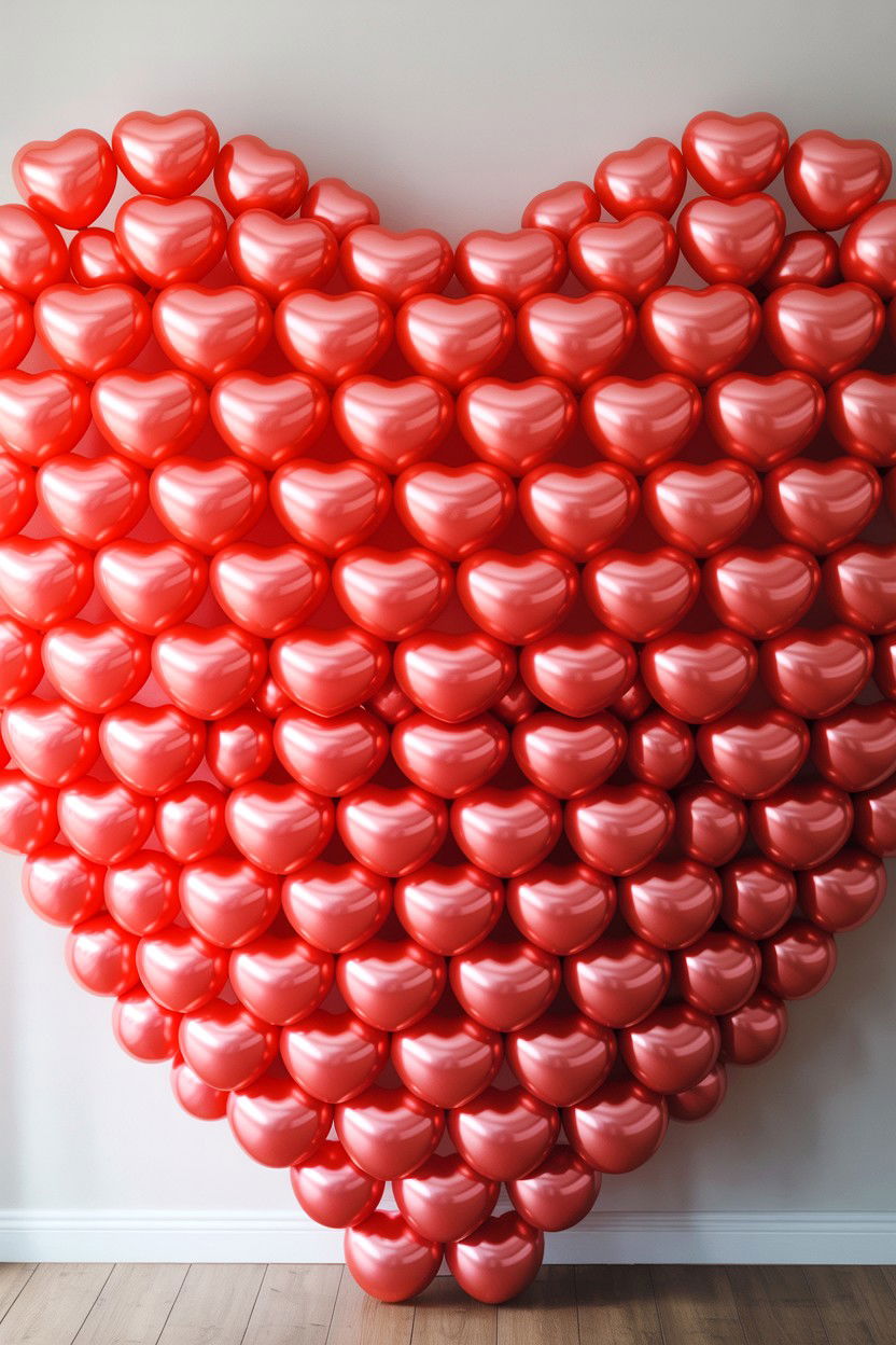 Heart Shaped Balloon Wall - 25 Valentine's Day LED Balloon Ideas