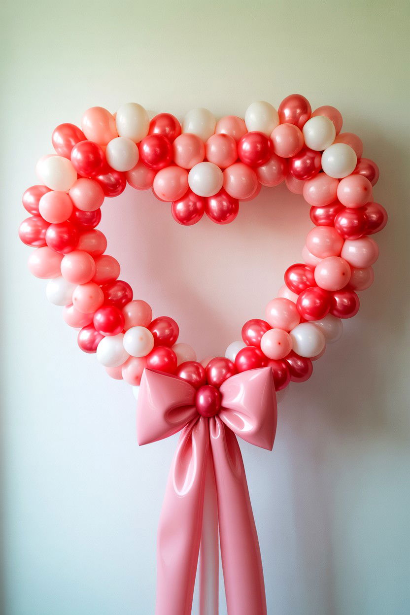 Heart Shaped Balloon Wreath - 25 Valentine's Day Party Balloon Ideas
