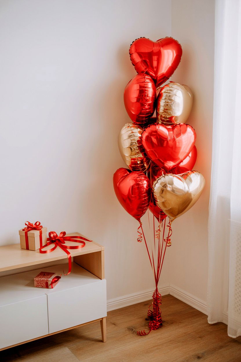 Heart Shaped Balloons - 25 Budget Valentine's Day Room Setup Ideas