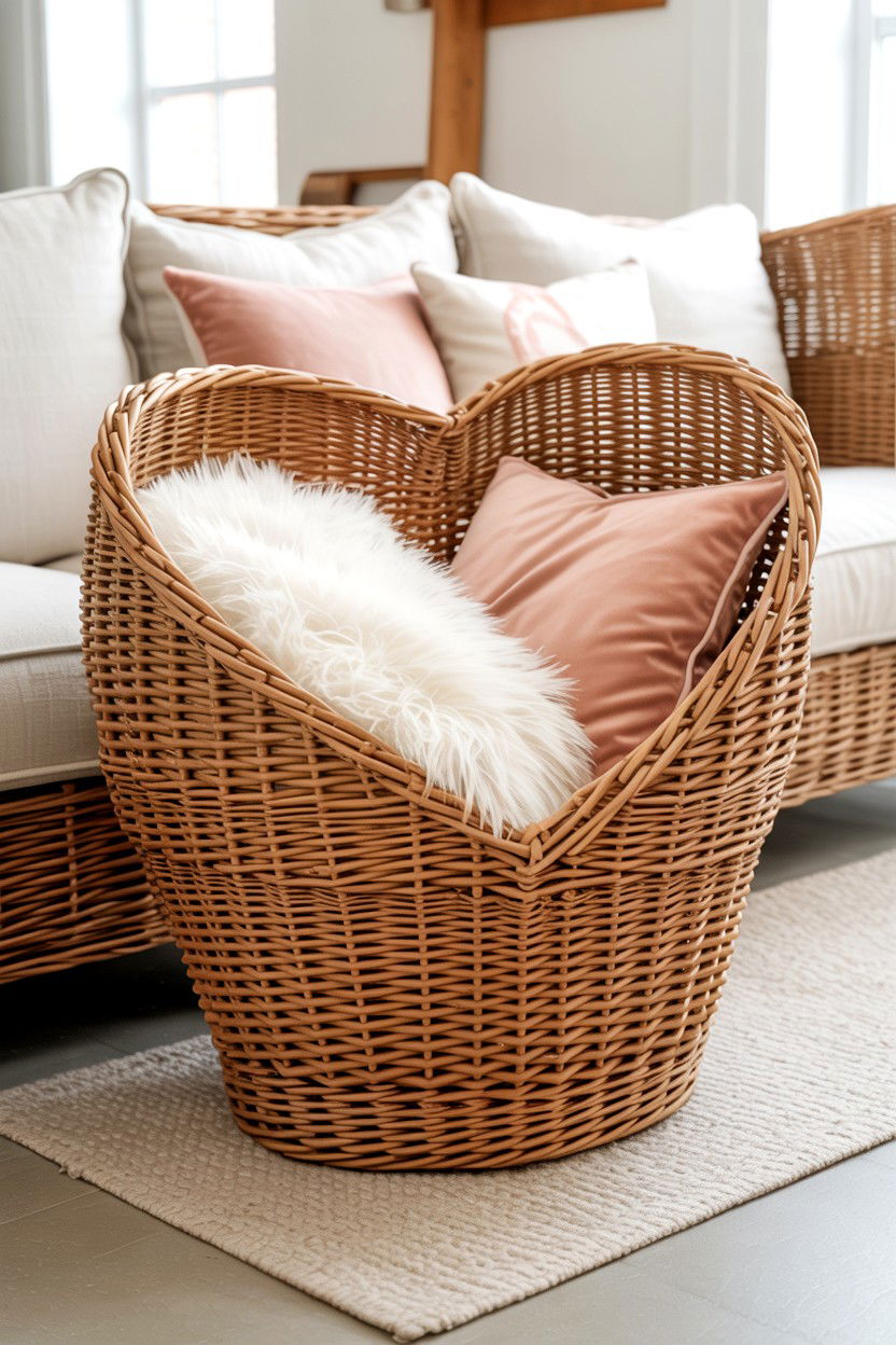 Heart Shaped Basket - 25 Farmhouse Valentine's Day Decor Ideas