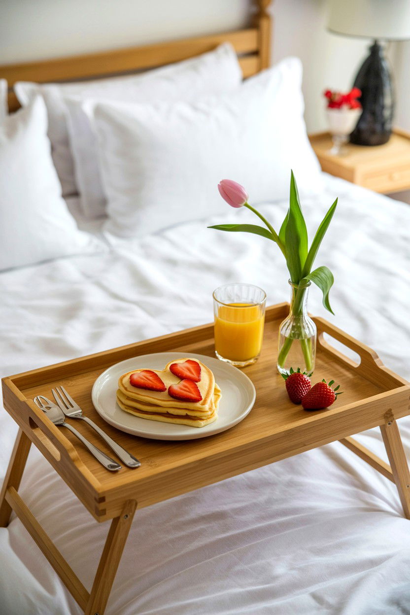 Heart Shaped Breakfast In Bed - 25 Valentine's Day Countdown Surprise Ideas