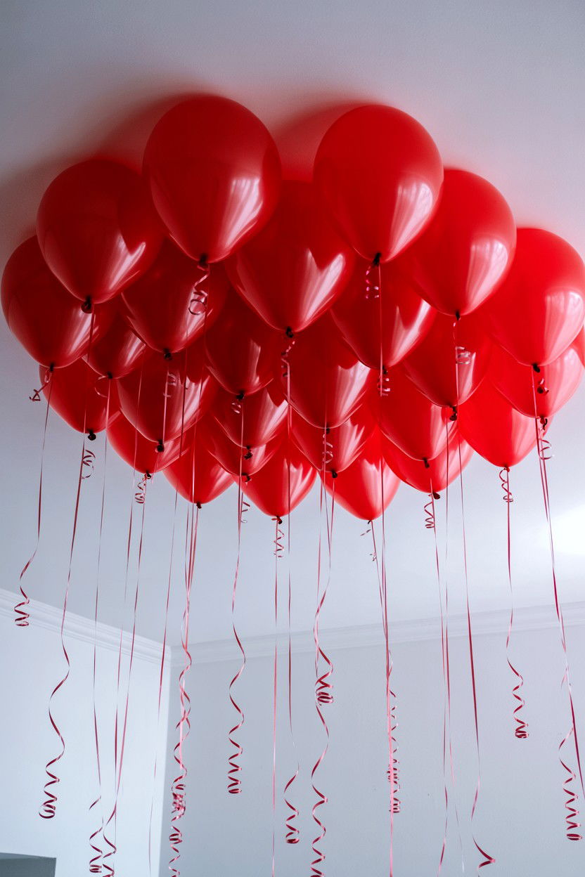 Heart Shaped Ceiling Balloons - 25 Valentine's Day Balloon Surprise Ideas