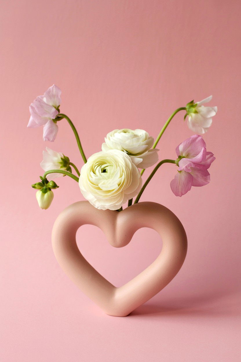 Heart Shaped Ceramic Vase - 25 Valentine's Day Flower Vase Ideas