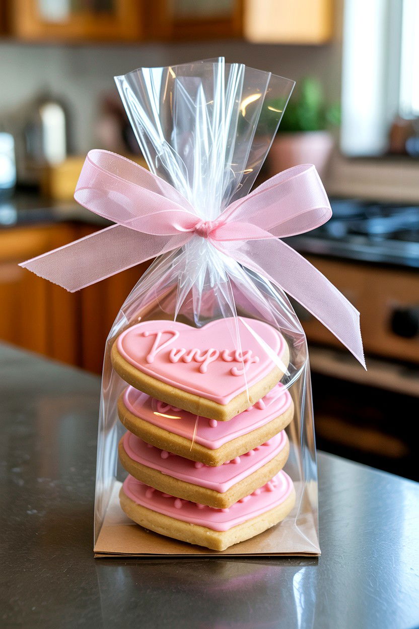 Heart Shaped Cookie Bags - 25 Valentine's Day Cellophane Bag Ideas