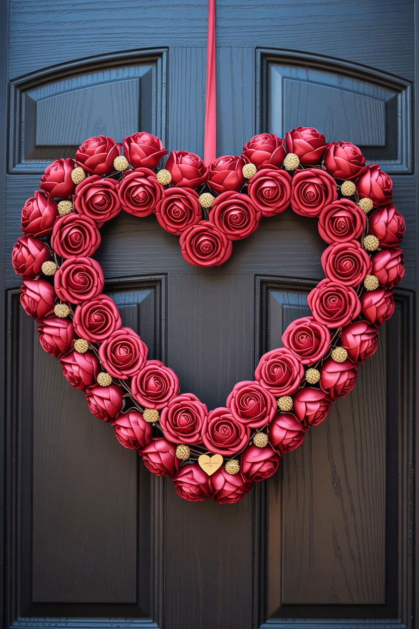 Heart Shaped Door Wreath - 25 Valentine's Day Yard Decoration Ideas