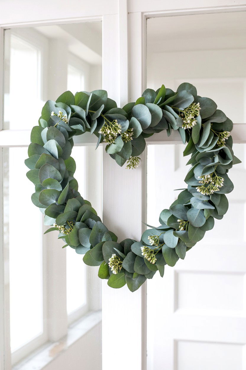 Heart Shaped Eucalyptus Wreath - 25 Eucalyptus Valentine's Day Wreath Ideas