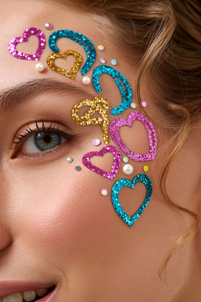 Heart Shaped Face Glitter - 25 Glitter Valentine's Day Makeup Looks