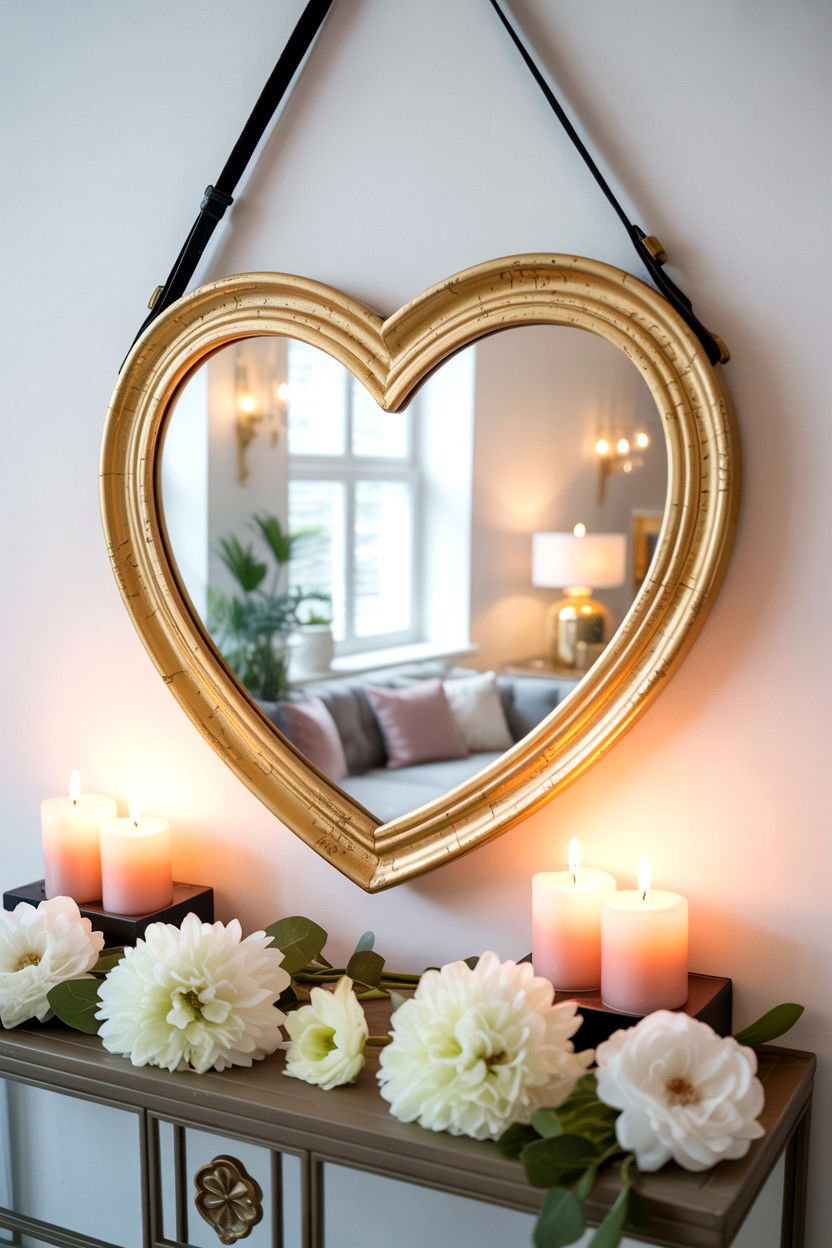 Heart Shaped Mirror Decor - 25 Valentine's Day Console Table Ideas