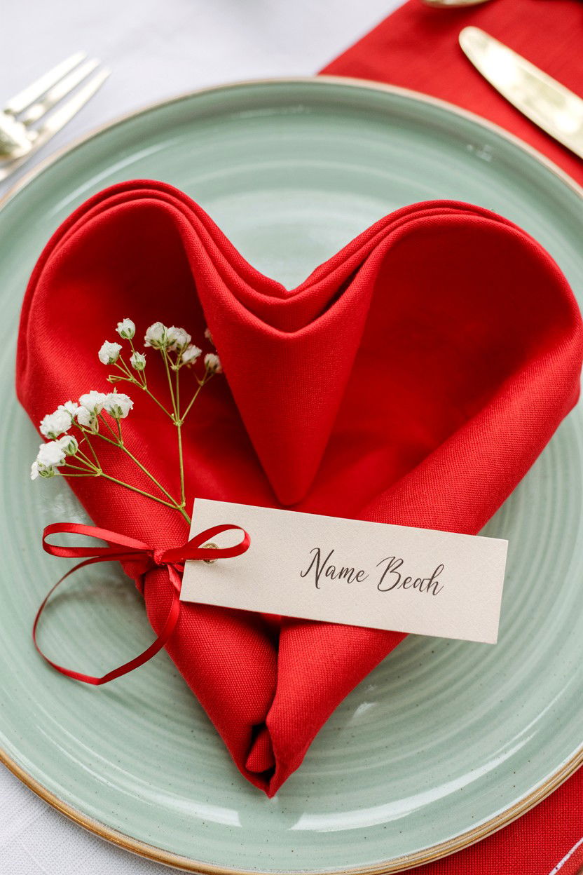 Heart Shaped Napkin Fold - 25 Valentine's Day Brunch Table Ideas