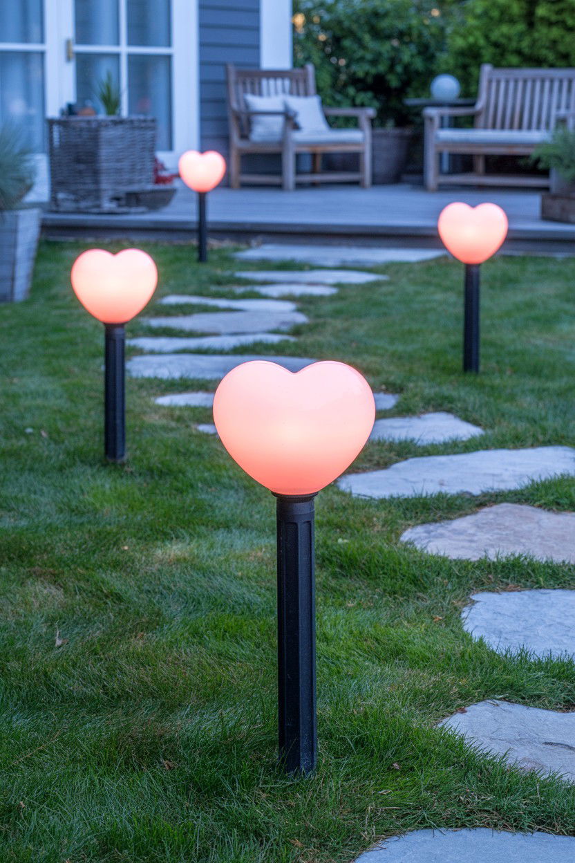 Heart Shaped Outdoor Lights - 25 Valentine's Day Patio Decorating Ideas