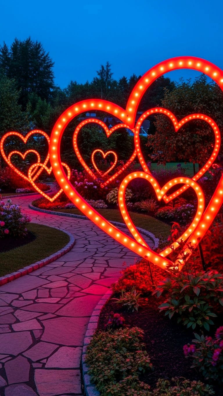 Heart Shaped Outdoor Lights - 25 valentine's day outdoor decor ideas