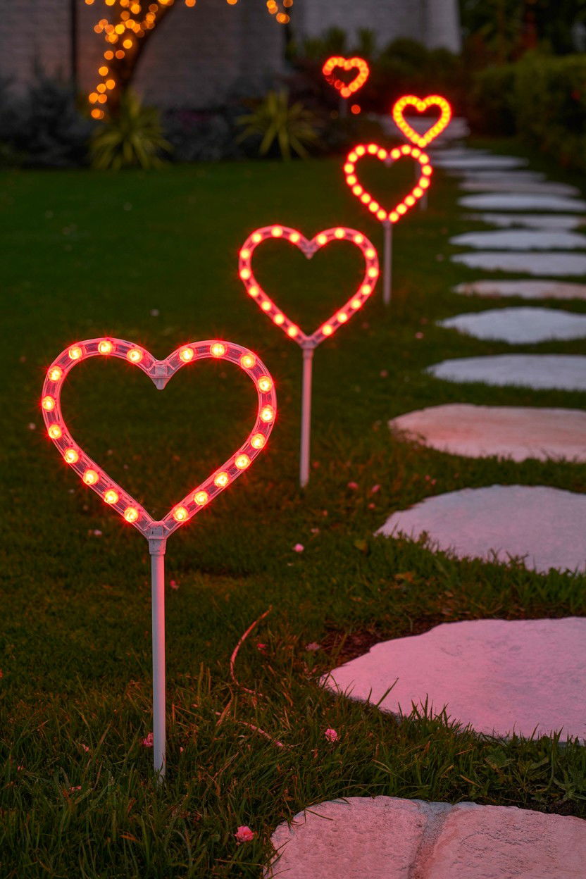 Heart Shaped Pathway Lights - 25 Valentine's Day Pathway Decoration Ideas