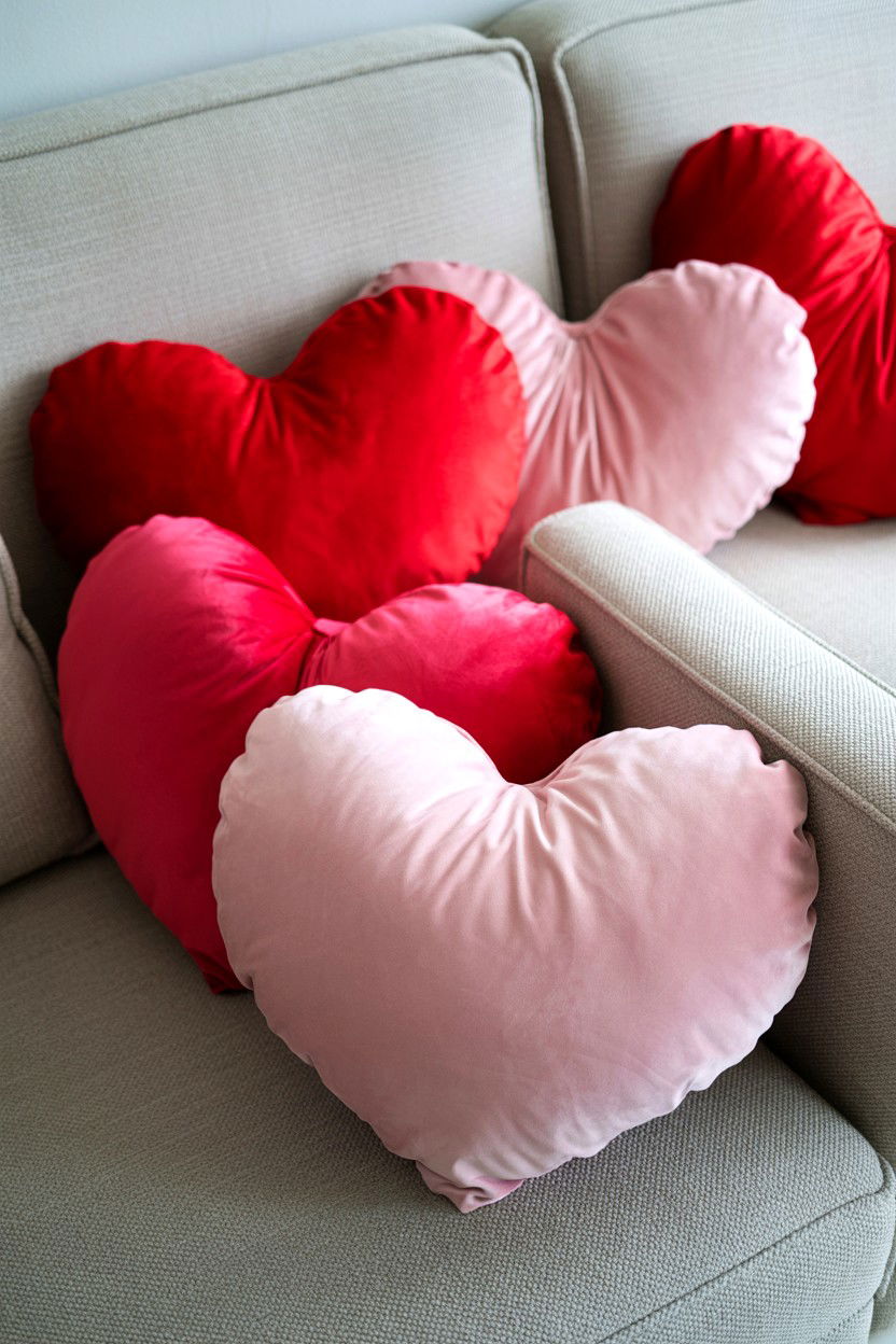 Heart Shaped Pillow Arrangement - 25 Valentine's Day Party Decoration Ideas