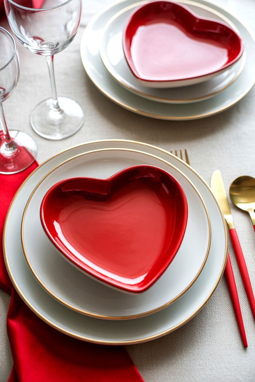 Heart Shaped Plates - 25 Valentine's Day Dinner Table Ideas