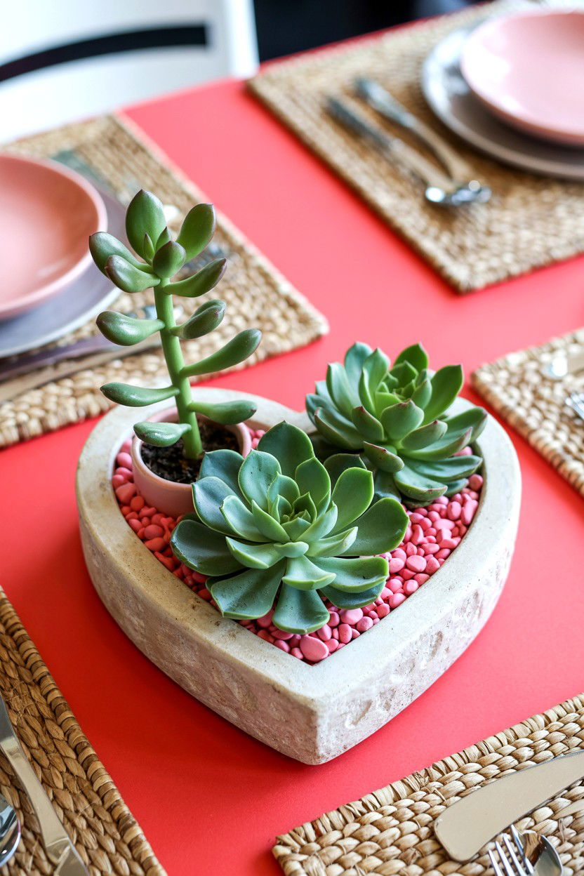 Heart Shaped Succulent - 25 Valentine's Day Table Centerpiece Ideas