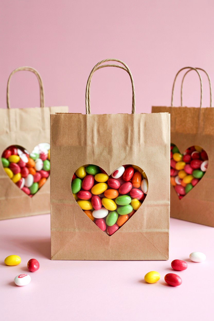 Heart Shaped Window Bags - 25 Valentine's Day Candy Bag Ideas