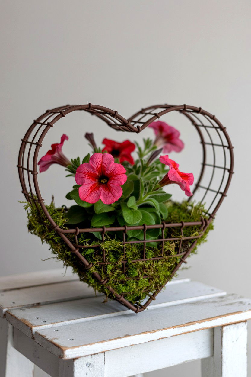 Heart Shaped Wire Basket - 25 Valentine's Day Hanging Basket Ideas