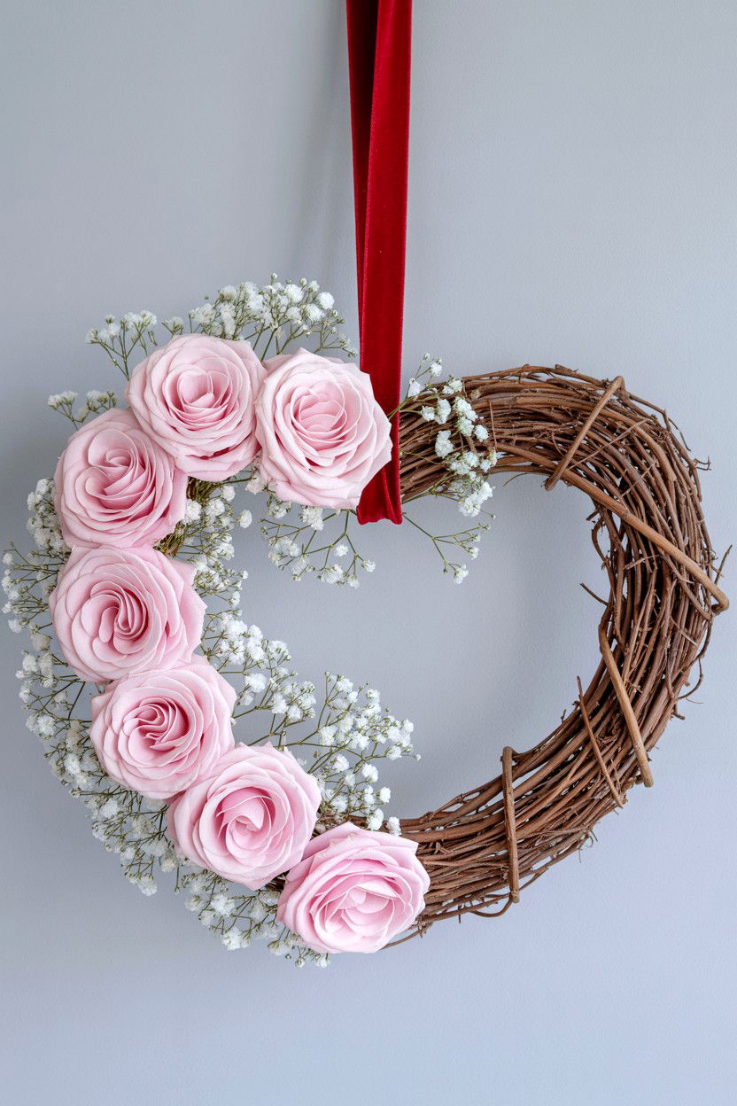 Heart Shaped Wreath - 25 Valentine's Day Door Decorations
