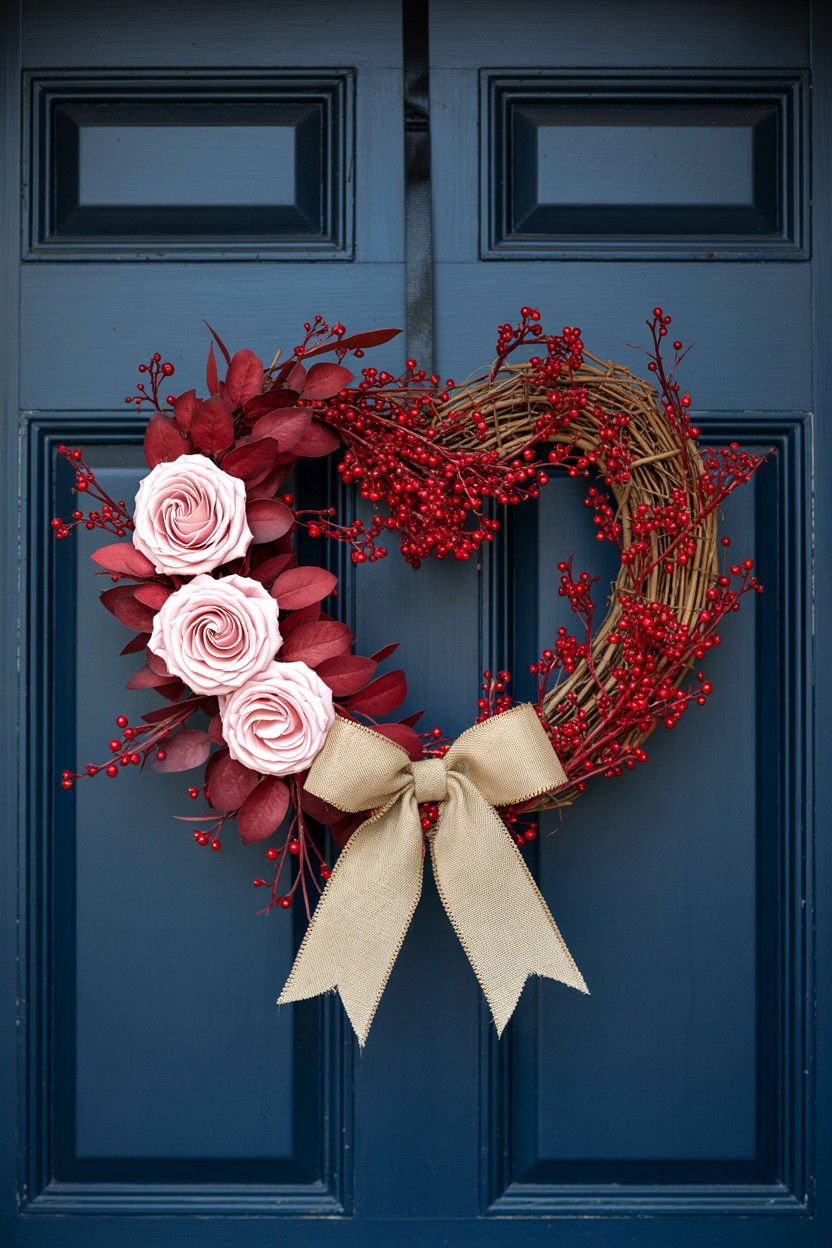 Heart Shaped Wreath - 25 Valentine's Day Outdoor Decoration Ideas
