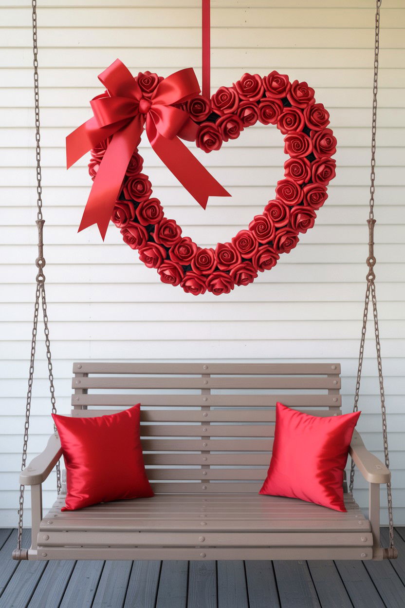 Heart Shaped Wreath - 25 Valentine's Day Porch Swing Ideas