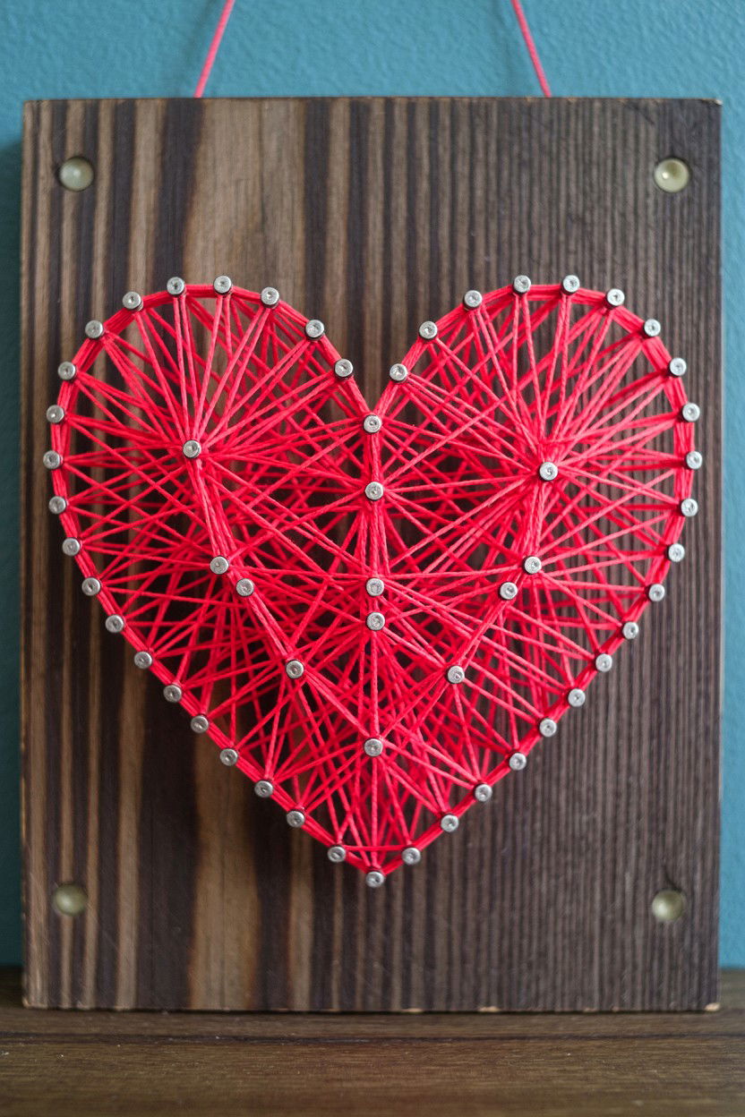 Heart String Art - 25 Valentine's Day Wall Decor Ideas